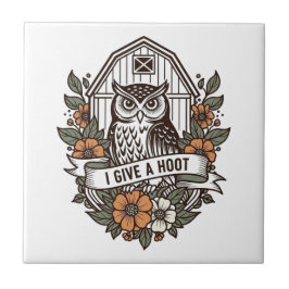 Azulejo Diseño de búho retro barn 'I do hoot'