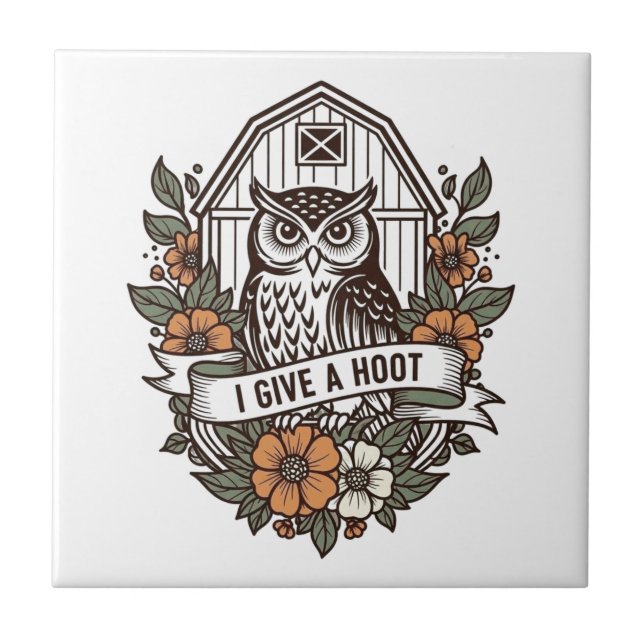 Azulejo Diseño de búho retro barn 'I do hoot' (Frente)