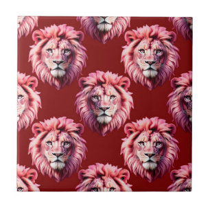 Azulejo Diseño de cabeza de león rosa granate