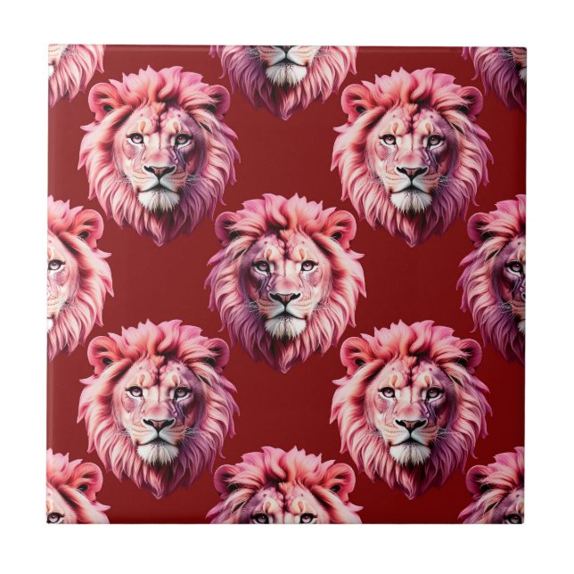 Azulejo Diseño de cabeza de león rosa granate (Frente)