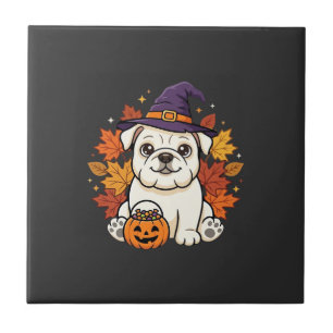 Azulejo Diseño de calabaza de Halloween de Bulldog lindo_1