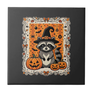 Azulejo Diseño de calabaza de Halloween de mapache espeluz