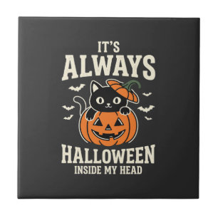 Azulejo Diseño de calabaza gato negro siempre Halloween