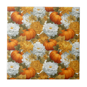 Azulejo Diseño de calabazas y crisantemas