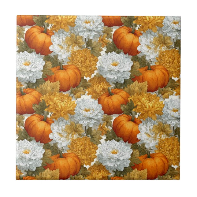 Azulejo Diseño de calabazas y crisantemas (Frente)