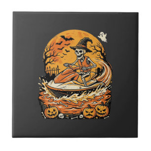 Azulejo Diseño de calavera de bruja de Halloween de moto d