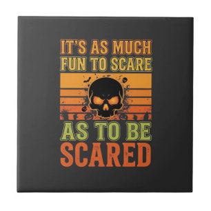 Azulejo Diseño de calavera de miedo de Halloween retro_1