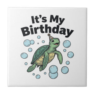 Azulejo Diseño de camisa de cumpleaños de tortuga marina_1