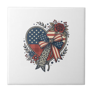Azulejo Diseño de camisa floral con lazo de corazón patrió