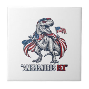Azulejo Diseño de camiseta blanca Patriótico T-Rex Amerisa