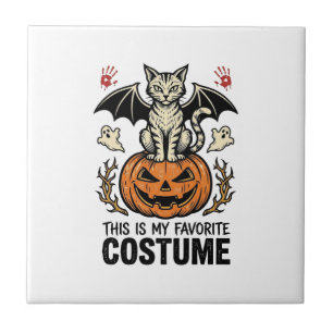 Azulejo Diseño de camiseta con disfraz de gato de Hallowee