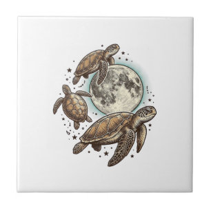 Azulejo Diseño de camiseta con grabado de tortuga marina d