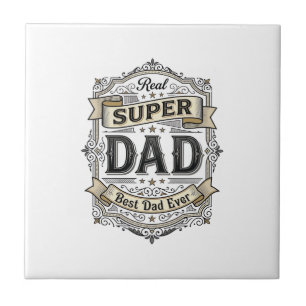 Azulejo Diseño de camiseta con insignia de Super Papá Vint