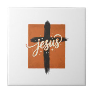 Azulejo Diseño de camiseta cristiana de cruz de Jesús vint