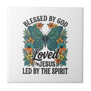 Azulejo Diseño de camiseta cristiana de mariposa bendita (