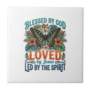 Azulejo Diseño de camiseta cristiana de mariposa bendita_1