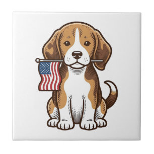 Azulejo Diseño de camiseta de bandera americana de cachorr
