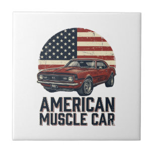 Azulejo Diseño de camiseta de bandera vintage de coche mus