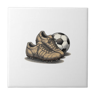 Azulejo Diseño de camiseta de botas de fútbol y balón vint