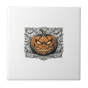 Azulejo Diseño de camiseta de calabaza de Halloween con gr