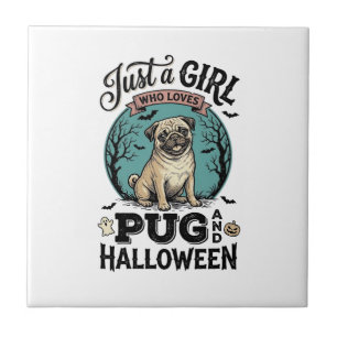 Azulejo Diseño de camiseta de chica amante de perros pug v