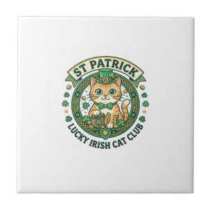 Azulejo Diseño de camiseta de gato irlandés afortunado de
