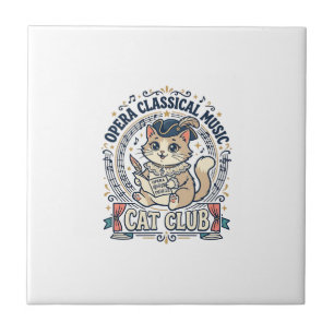 Azulejo Diseño de camiseta de gato lindo de música clásica