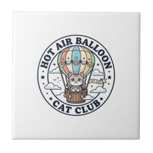 Azulejo Diseño de camiseta de gato lindo en globo aerostát