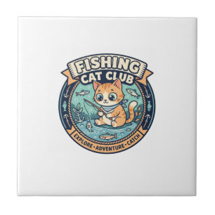 Azulejo Diseño de camiseta de gato pescador gato lindo - G