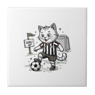 Azulejo Diseño de camiseta de grabado de gato de fútbol vi