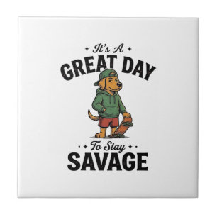 Azulejo Diseño de camiseta de grabado vintage Savage Dog_1