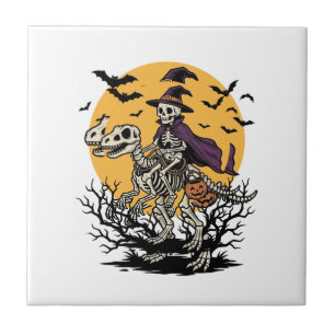 Azulejo Diseño de camiseta de Halloween de dinosaurio esqu