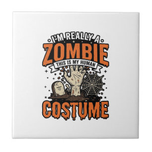 Azulejo Diseño de camiseta de Halloween de disfraz de zomb