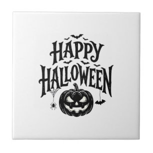 Azulejo Diseño de camiseta de murciélago de calabaza feliz