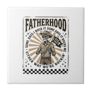Azulejo Diseño de camiseta de papá vaquero esqueleto vinta