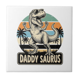 Azulejo Diseño de camiseta de puesta de sol de dinosaurio 