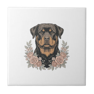 Azulejo Diseño de camiseta de retrato floral de Rottweiler