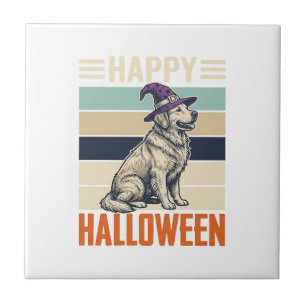 Azulejo Diseño de camiseta de sombrero de bruja de perro f