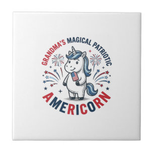 Azulejo Diseño de camiseta de unicornio americano patriota
