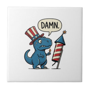 Azulejo Diseño de camiseta divertida patriótica T-Rex fueg