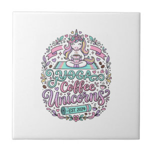 Azulejo Diseño de camiseta elegante de unicornios de yoga