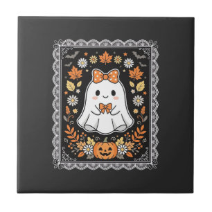 Azulejo Diseño de camiseta floral de calabaza fantasma de
