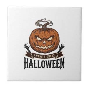 Azulejo Diseño de camiseta gótica de calabaza de Halloween
