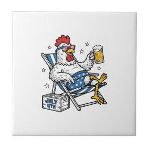 Azulejo Diseño de camiseta patriótica de cerveza de pollo 