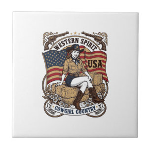 Azulejo Diseño de camiseta patriótica de vaquera occidenta