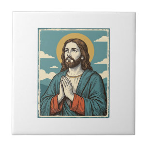 Azulejo Diseño de camiseta religiosa del Salvador orante v
