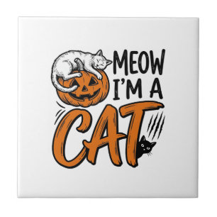 Azulejo Diseño de camiseta tipográfica de gato de calabaza