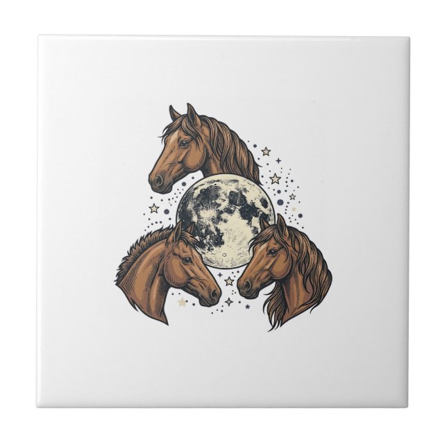 Azulejo Diseño de camiseta vectorial de caballo luna graba (Frente)