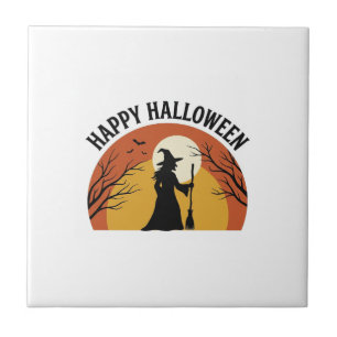 Azulejo Diseño de camiseta vintage bruja feliz Halloween_1