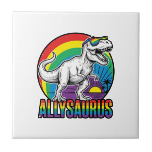 Azulejo Diseño de camiseta vintage de dinosaurio arcoíris 